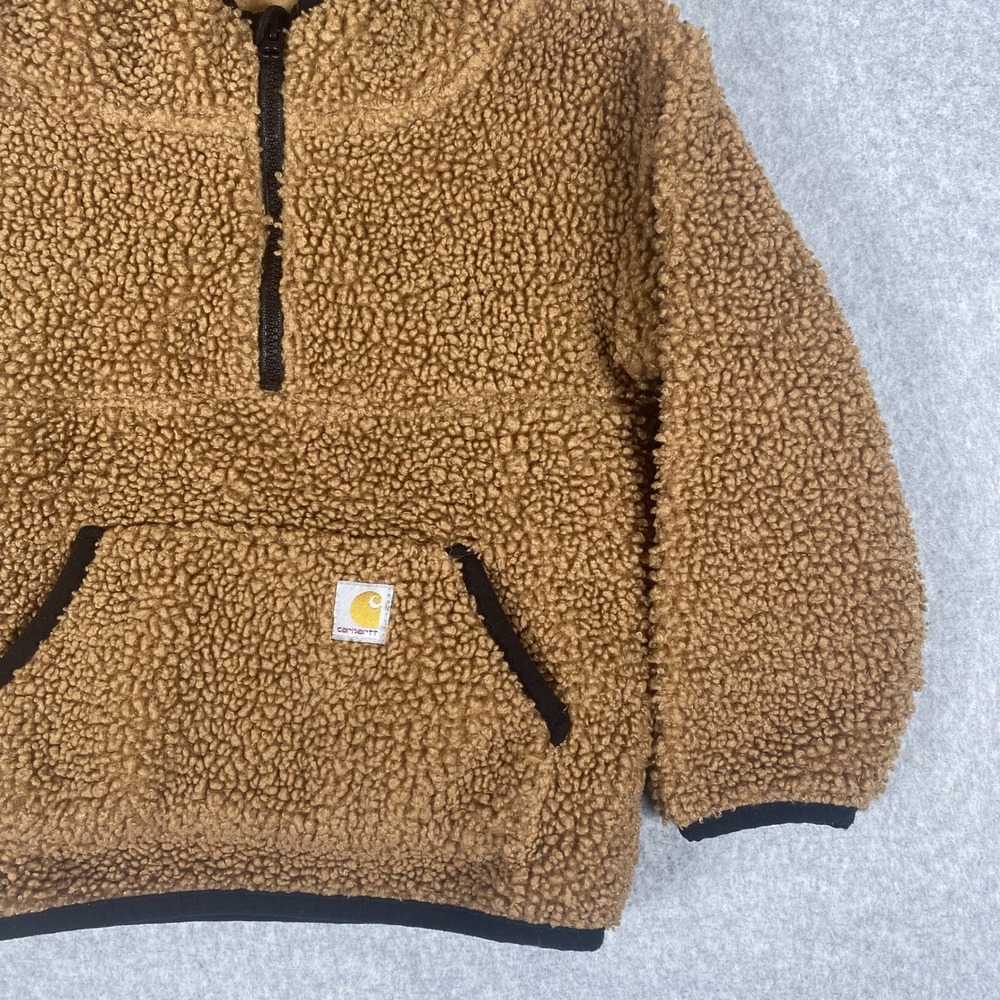 Carhartt Sherpa Fleece Hoodie Toddler 2T Unisex Brown Quarter Zip Pullover - Picture 5 of 15